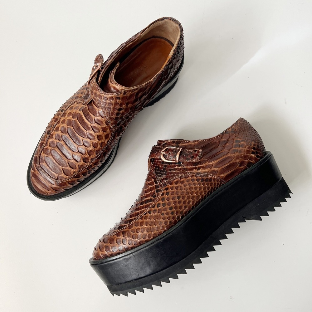 Damir Doma Snakeskin Monk Strap Platform Shoes 7.5 Brown Exotic Chunky Goth